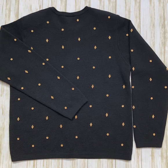 Talbots Merino Wool Black Sweater With Gold Beads - Picture 6 of 10